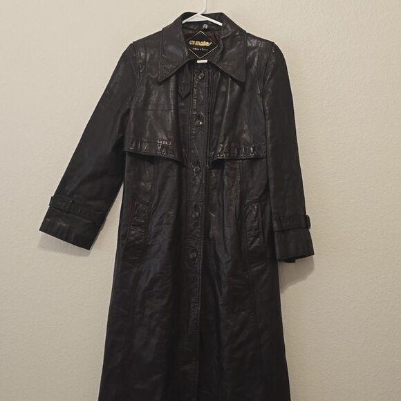 Vintage CR Mates by Domino Leather Trench Coat size 13/14 - Picture 1 of 15